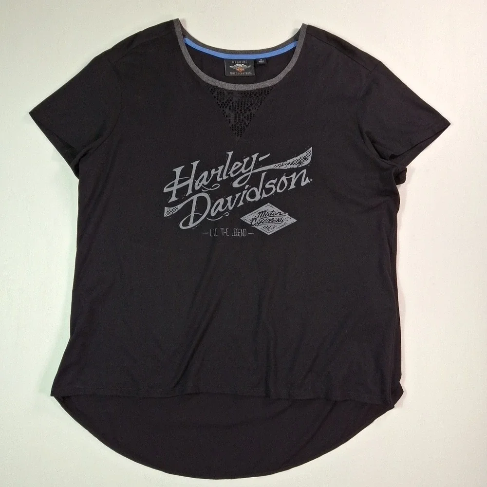Harley-Davidson Womens Crossover Back Tee 1W Black Graphic T-Shirt Mesh V-Neck - Picture 8 of 13